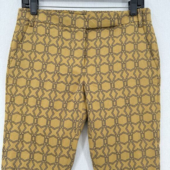 Tibi Pants Womens 2 Slim Crop Mustard Yellow Cotton Throwing Stars Career Preppy - Picture 3 of 15